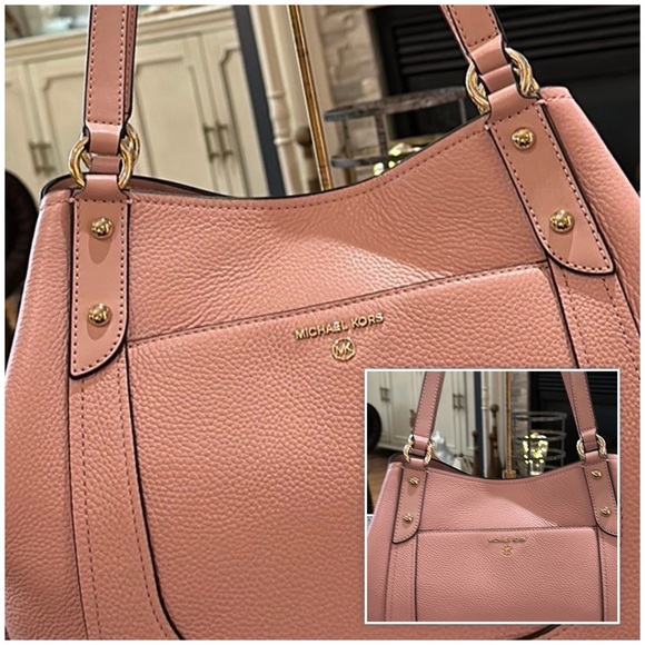 Authentic Michael Kors “Molly” Large Pebble Leather Shoulder Tote in Smokey Rose - Picture 4 of 16
